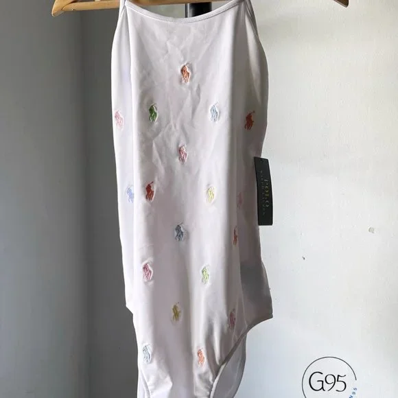 NWT Polo Ralph Lauren Big Girls Multi Color Polo Pony Embroidered SWIMSUIT - Picture 4 of 7